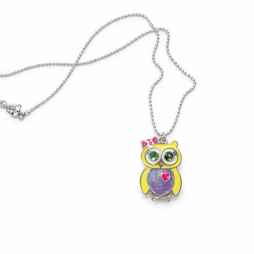 Cute Owl Enamel Pendant Necklace Silver Chain
